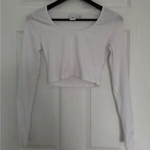TNA Aritzia White Long-Sleeve Cropped Top
